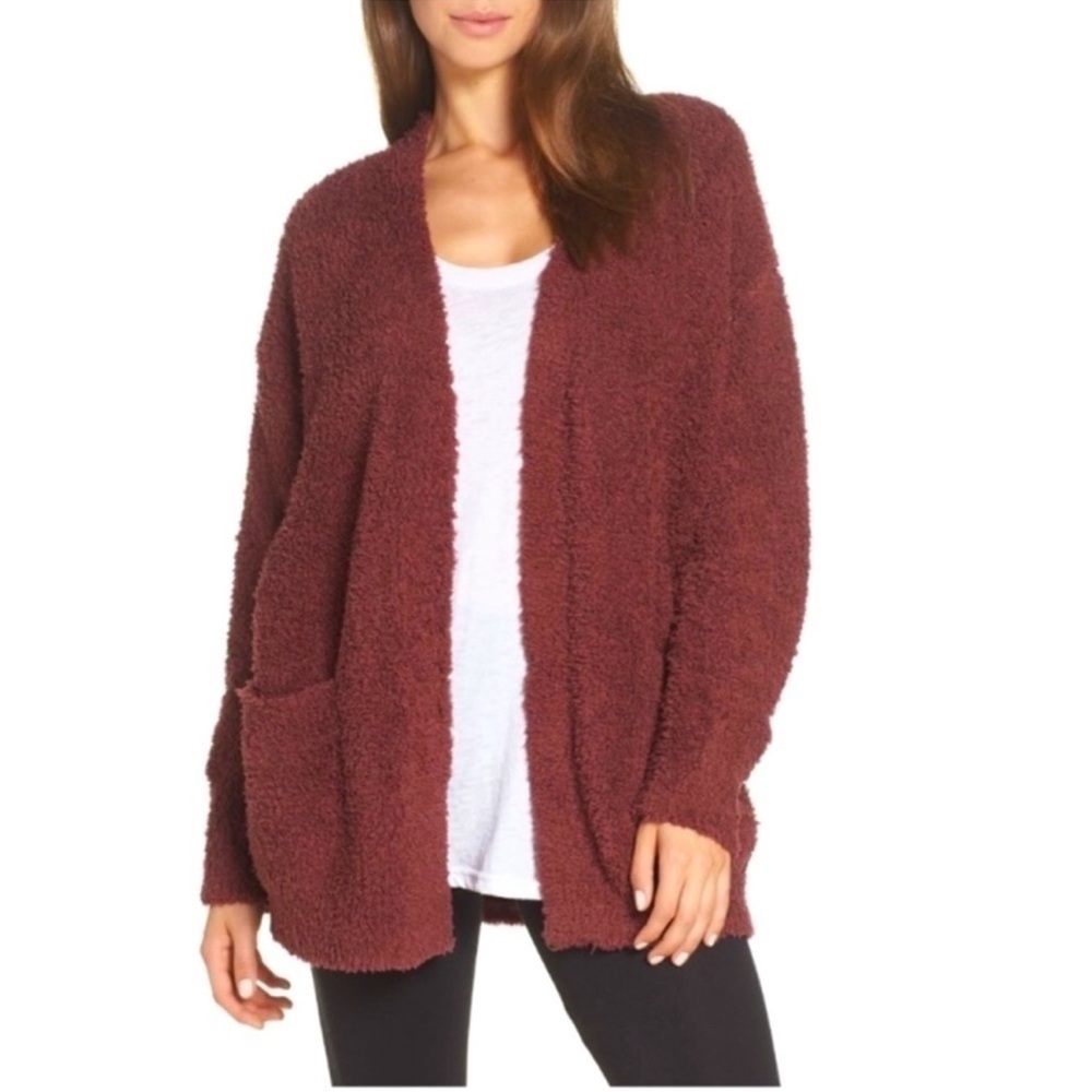 Barefoot Dreams® Cozychic So-Cal Cardi Cardigan Sweater in Burgundy Small Medium